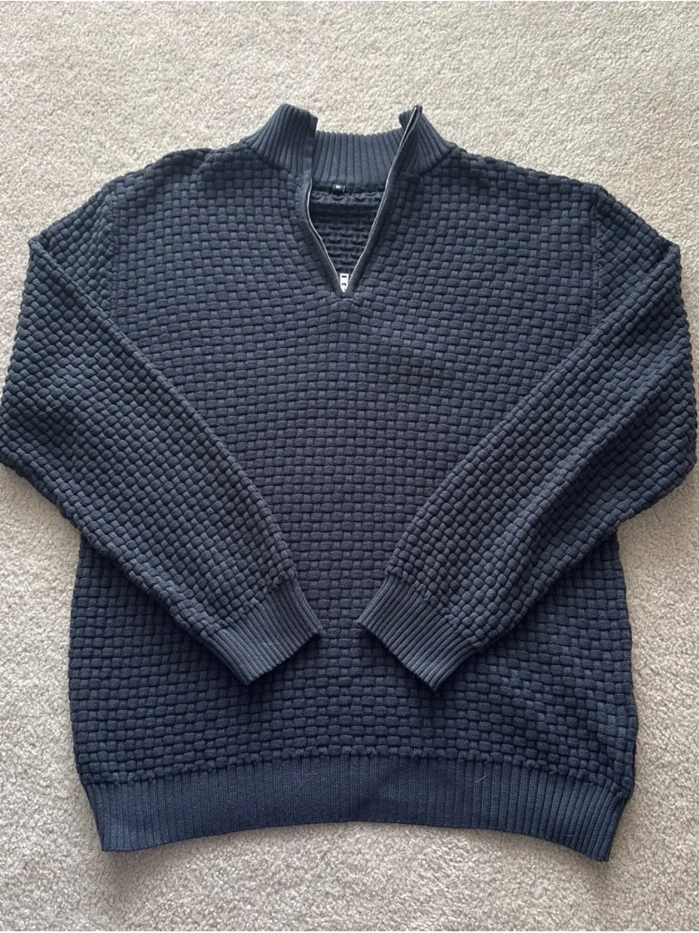 Men's Navy Textured Quarter-Zip Sweater